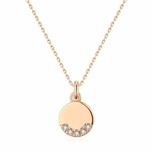 NWT Round Pendant Necklace 14K Rose Gold Plated CZ Pave Thin Chain Minimalist
